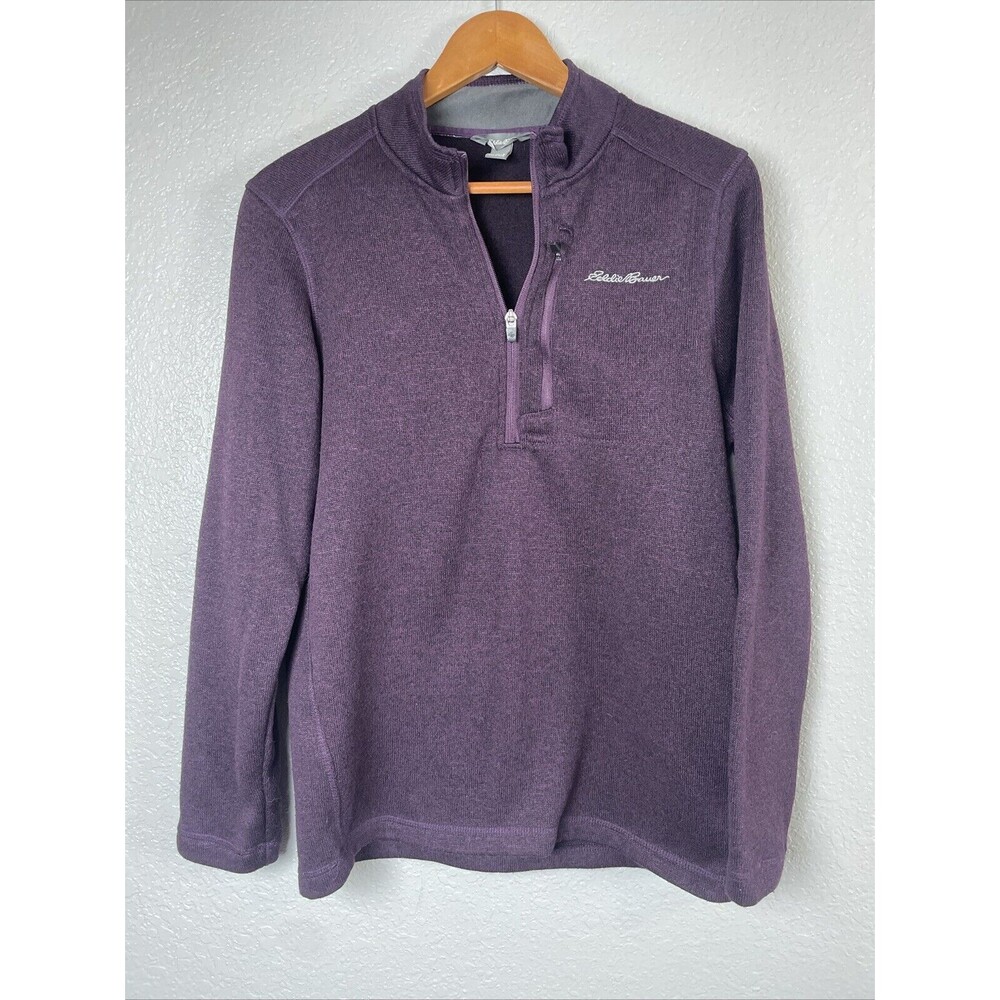 Eddie Bauer 1/4 Zip Sweater Men's Size S Pullover Mock Neck Chest Pocket Purple